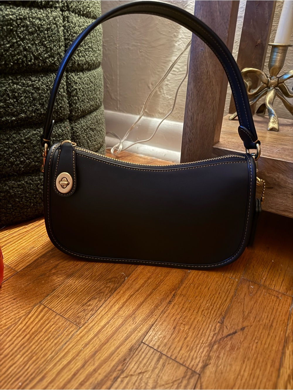 Coach Black Leather Turnlock Shoulder Bag